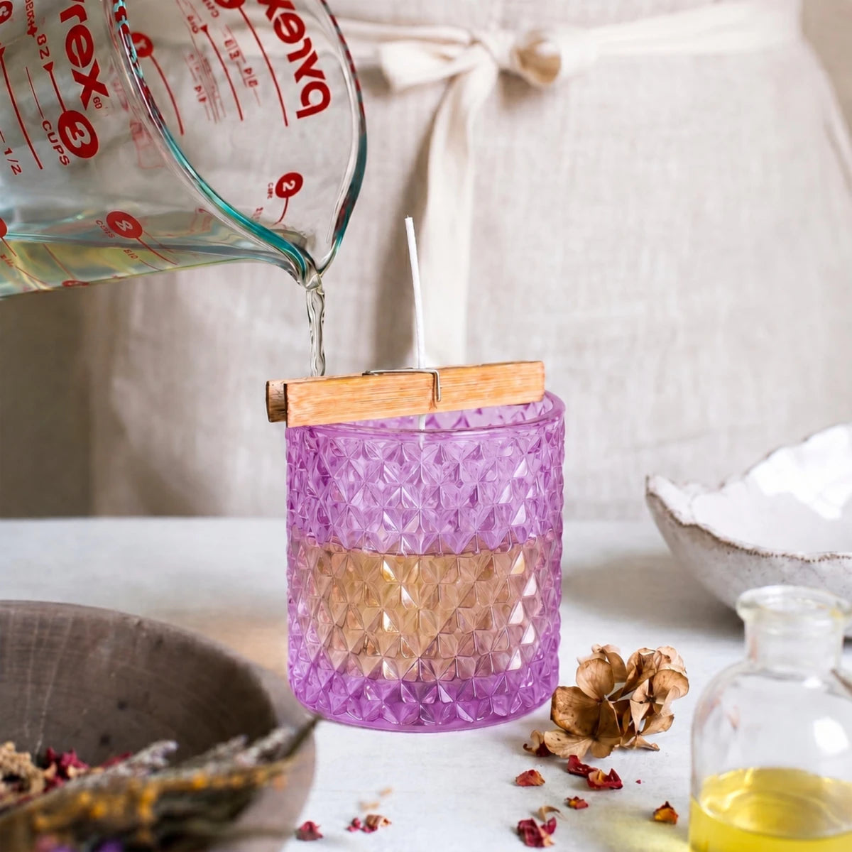 300ml - París Vaso de lujo de vidrio para velas - Frasco Fucsia / Morado Claro / Magenta - Candle Craft
