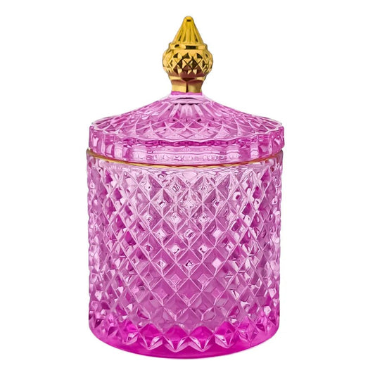 300ml - París Vaso de lujo de vidrio para velas - Frasco Fucsia Morado Claro Magenta con Oro - Candle Craft