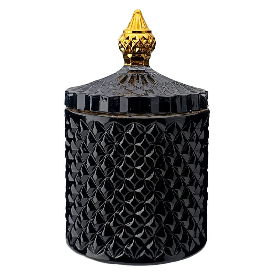 300ml - París Vaso de lujo de vidrio para velas - Frasco Negro con Oro - Candle Craft