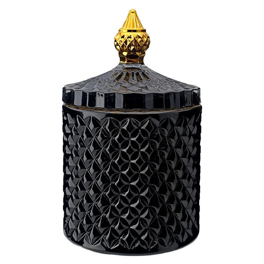 300ml - París Vaso de lujo de vidrio para velas - Frasco Negro con Oro - Candle Craft