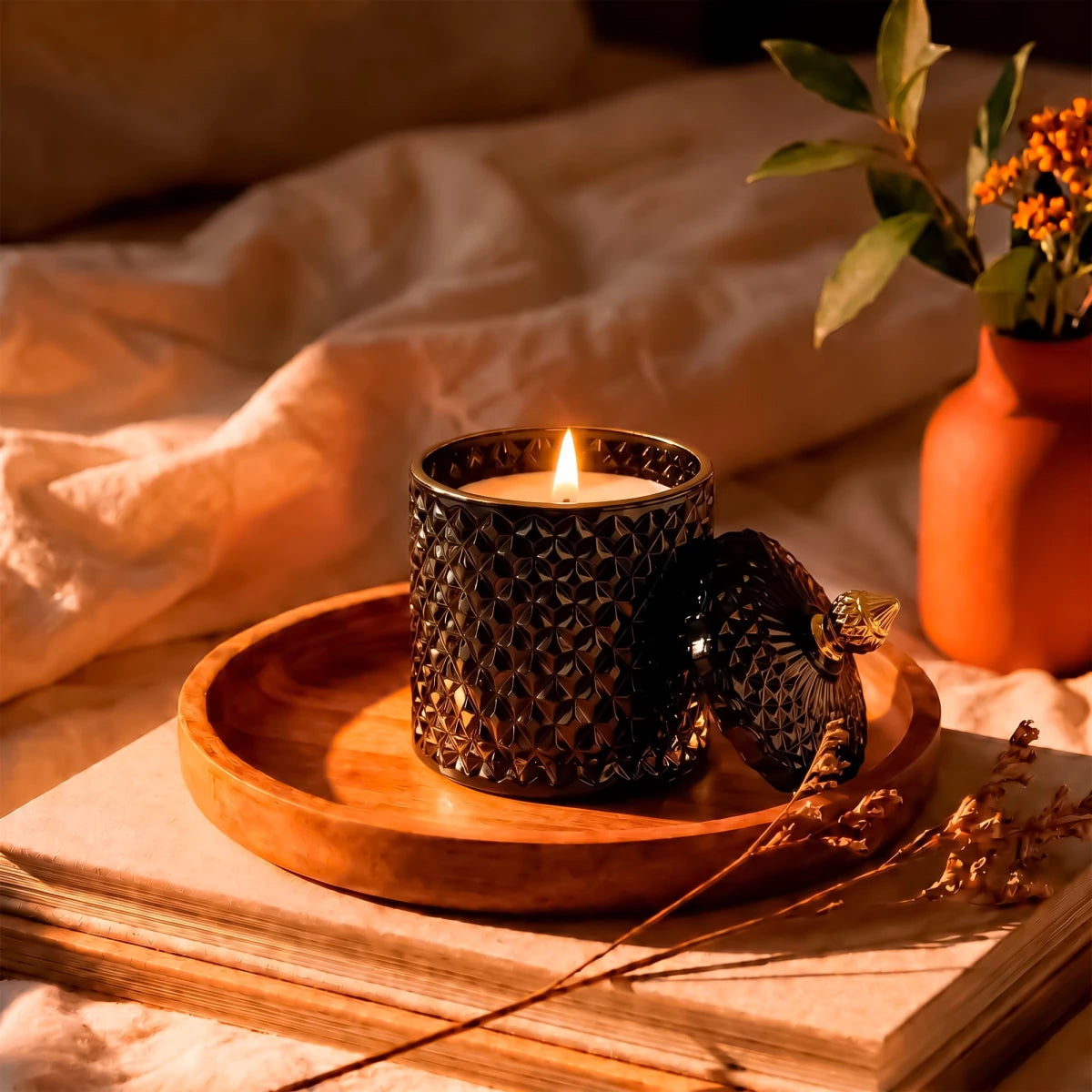 300ml - París Vaso de lujo de vidrio para velas - Frasco Negro con Oro - Candle Craft