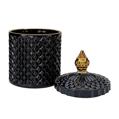 300ml - París Vaso de lujo de vidrio para velas - Frasco Negro con Oro - Candle Craft
