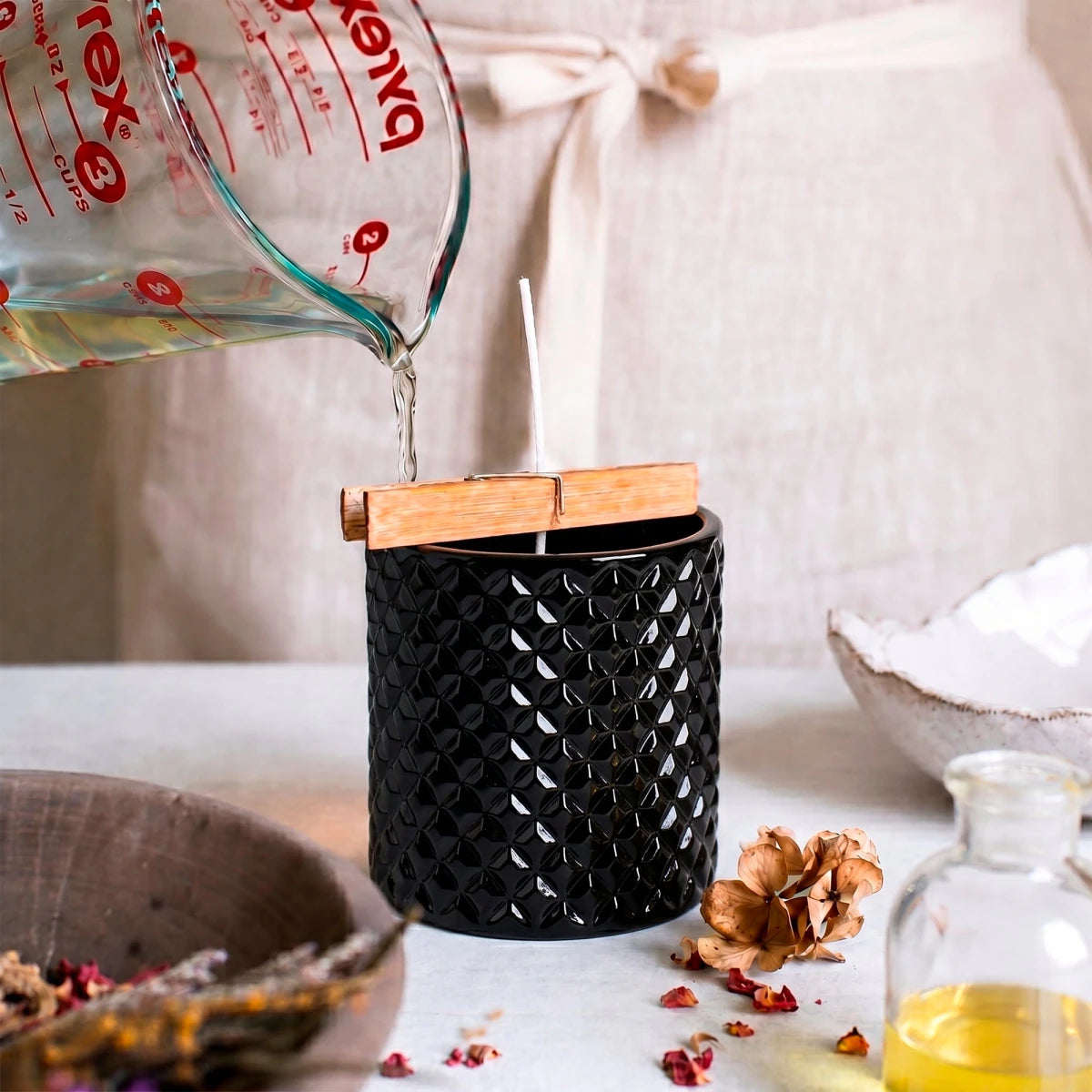 300ml - París Vaso de lujo de vidrio para velas - Frasco Negro con Oro - Candle Craft