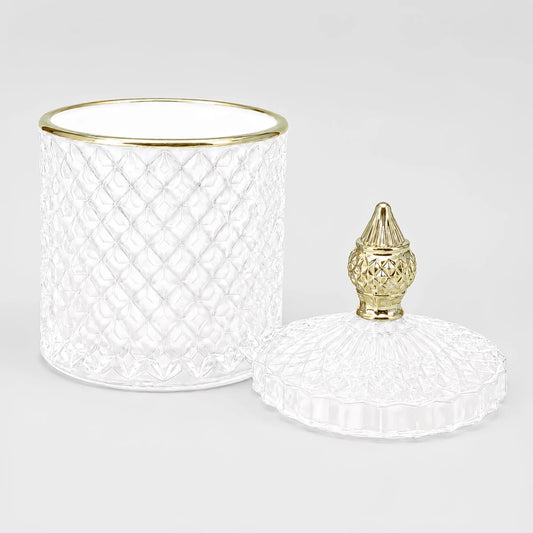 300ml - París Vaso de lujo de vidrio para velas - Frasco para Velas - Blanco Brillante con Oro - Candle Craft