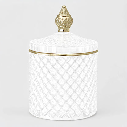300ml - París Vaso de lujo de vidrio para velas - Frasco para Velas - Blanco Brillante con Oro - Candle Craft