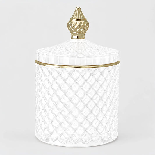 300ml - París Vaso de lujo de vidrio para velas - Frasco para Velas - Blanco Brillante con Oro - Candle Craft