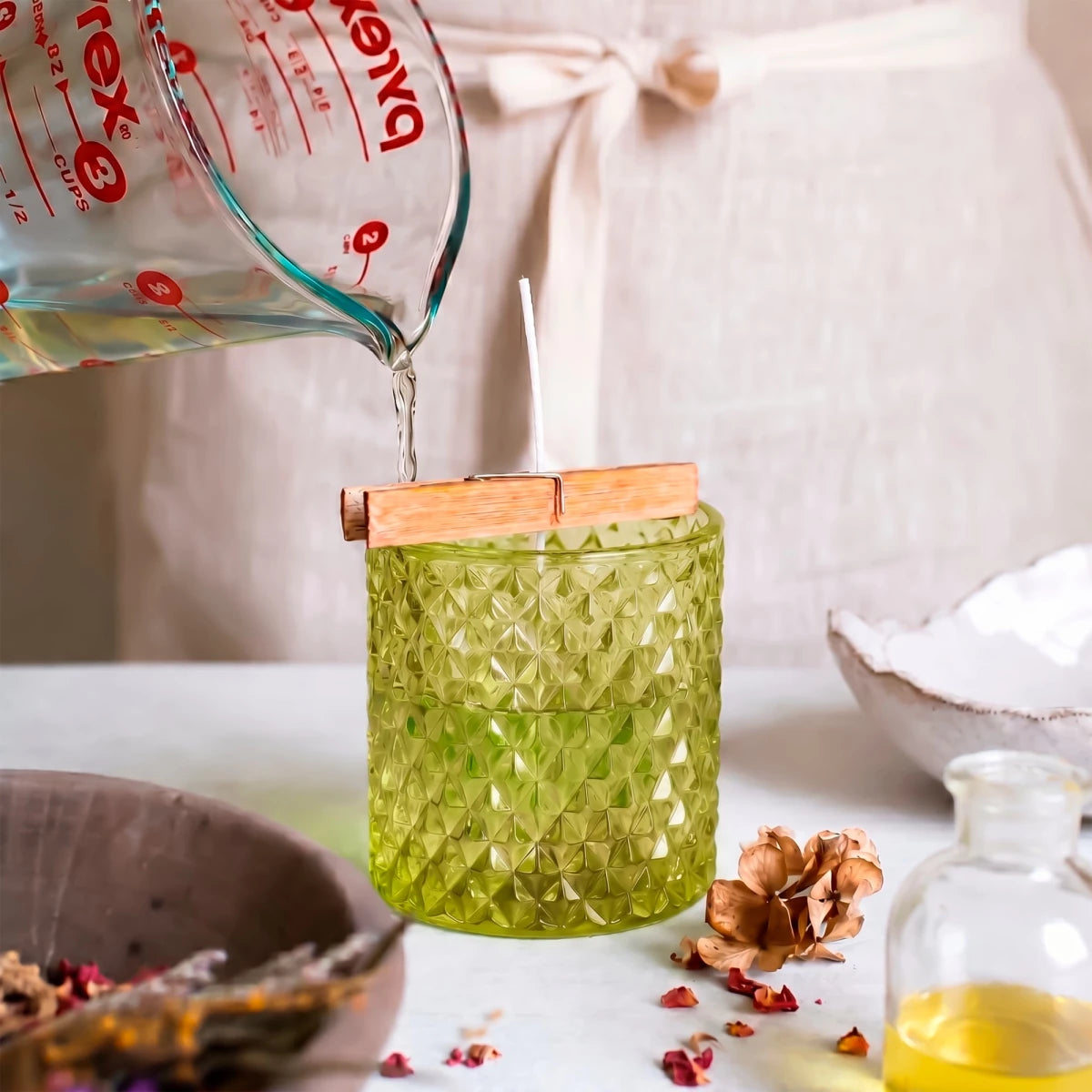 300ml - París Vaso de lujo de vidrio para velas - Frasco para Velas - Verde Claro Transparente - Candle Craft