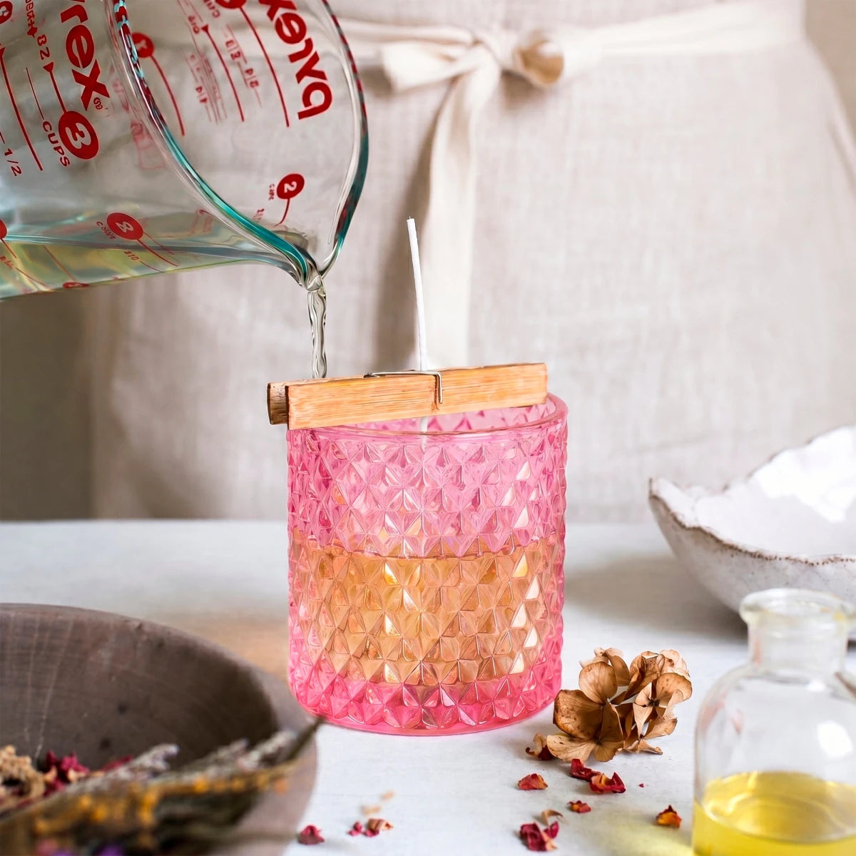 300ml - París Vaso de lujo de vidrio para velas - Frasco Pink Brillante - Candle Craft