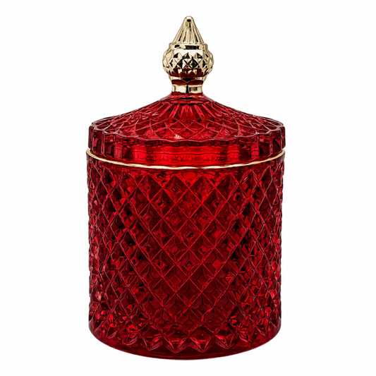 300ml - París Vaso de lujo de vidrio para velas - Frasco Rojo Cereza con Oro - Candle Craft
