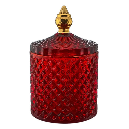 300ml - París Vaso de lujo de vidrio para velas - Frasco Rojo Cereza con Oro - Candle Craft
