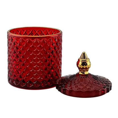 300ml - París Vaso de lujo de vidrio para velas - Frasco Rojo Cereza con Oro - Candle Craft