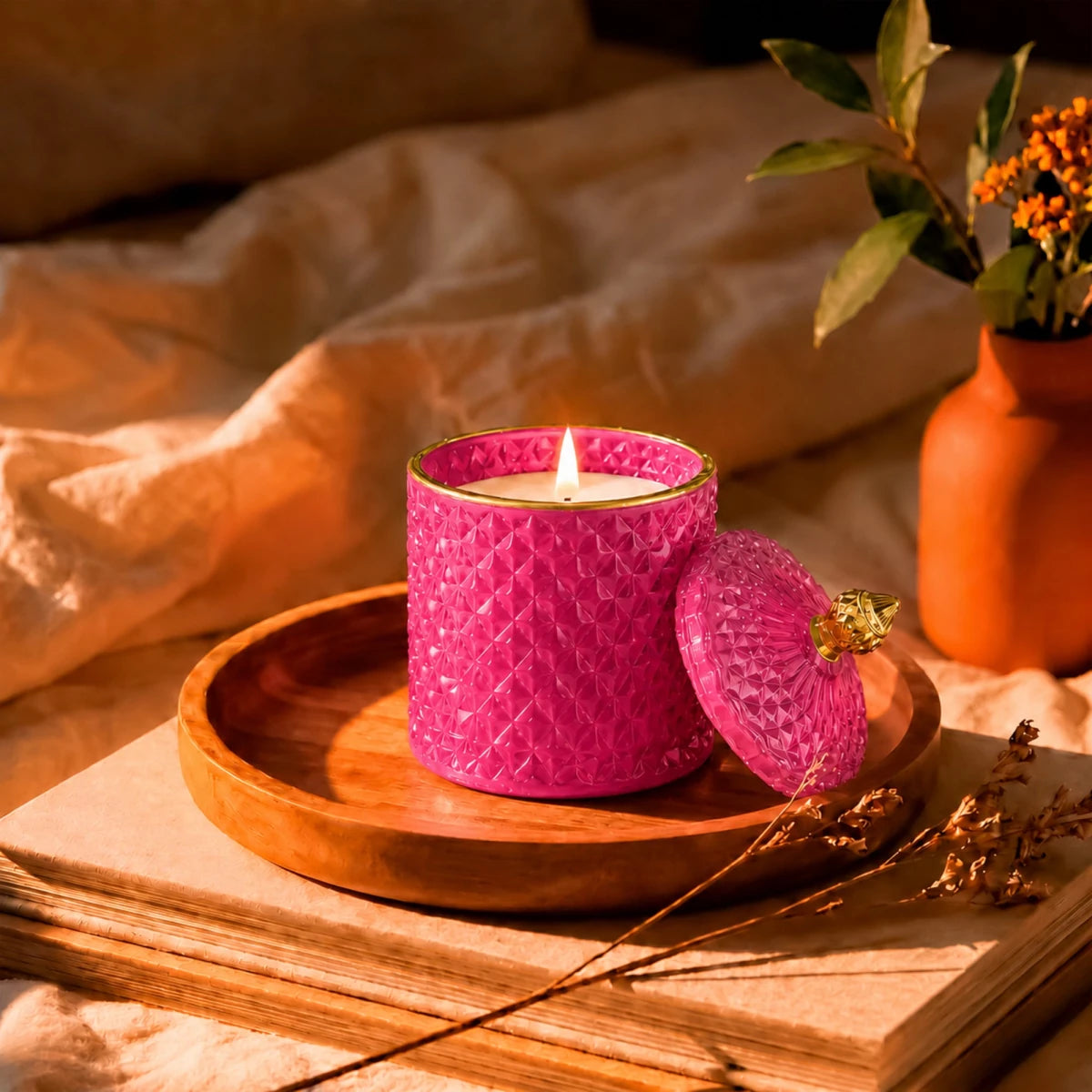 300ml - París Vaso de lujo de vidrio para velas - Frasco Rosa Pink con Oro - Candle Craft