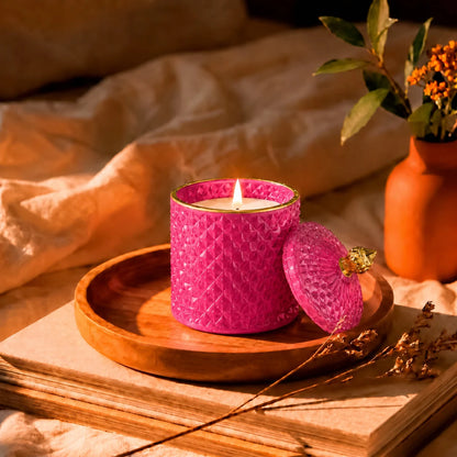 300ml - París Vaso de lujo de vidrio para velas - Frasco Rosa Pink con Oro - Candle Craft