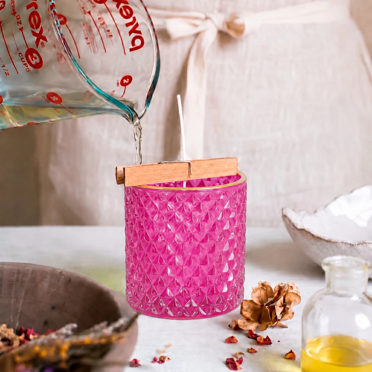 300ml - París Vaso de lujo de vidrio para velas - Frasco Rosa Pink con Oro - Candle Craft
