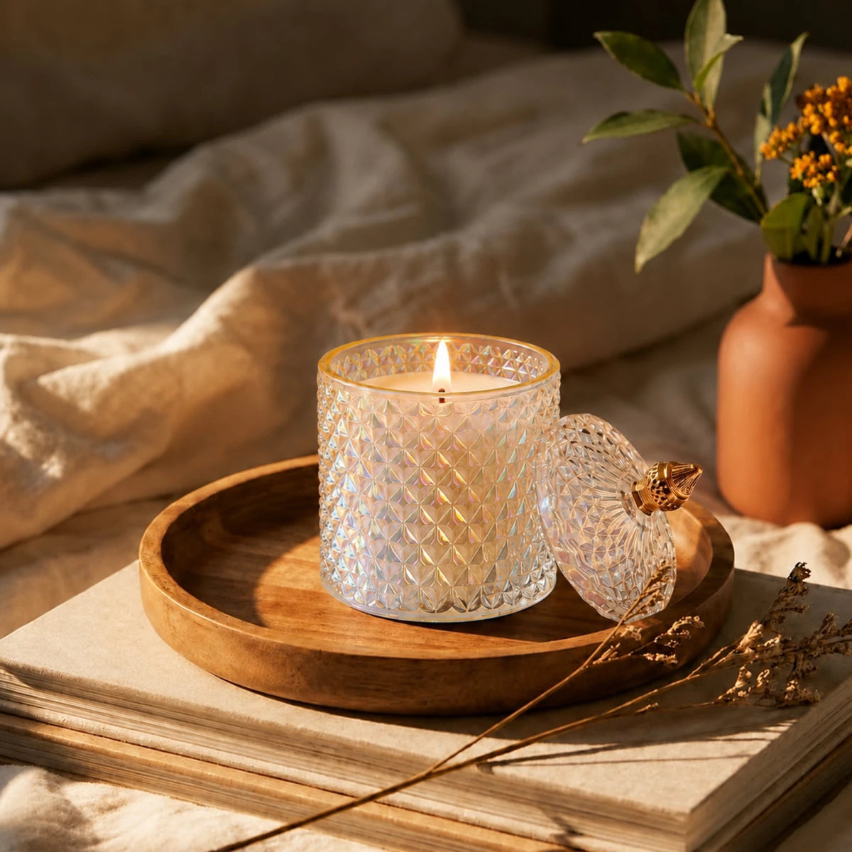 300ml - París Vaso de lujo de vidrio para velas - Frasco Tornasol Brillante con Oro - Candle Craft