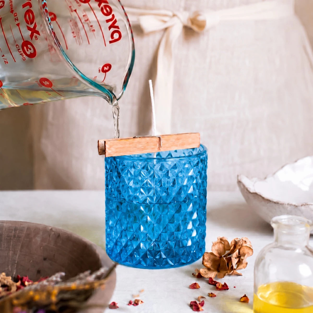 300ml - París Vaso de lujo de vidrio para velas - Frasco Transparente Azul Oscuro - Candle Craft