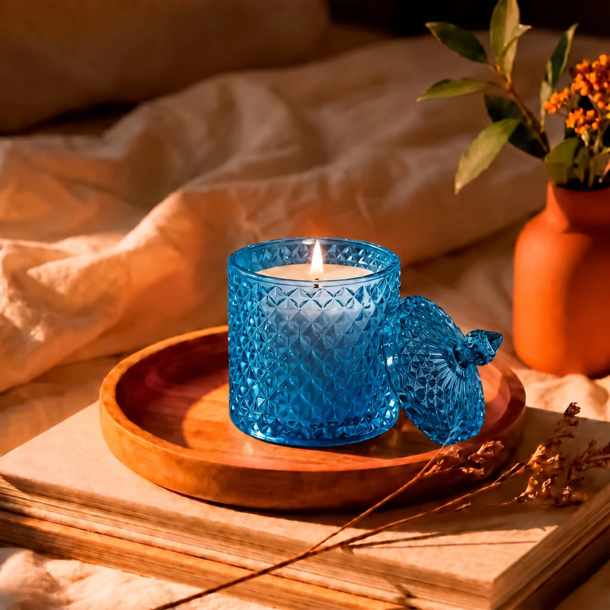 300ml - París Vaso de lujo de vidrio para velas - Frasco Transparente Azul Oscuro - Candle Craft