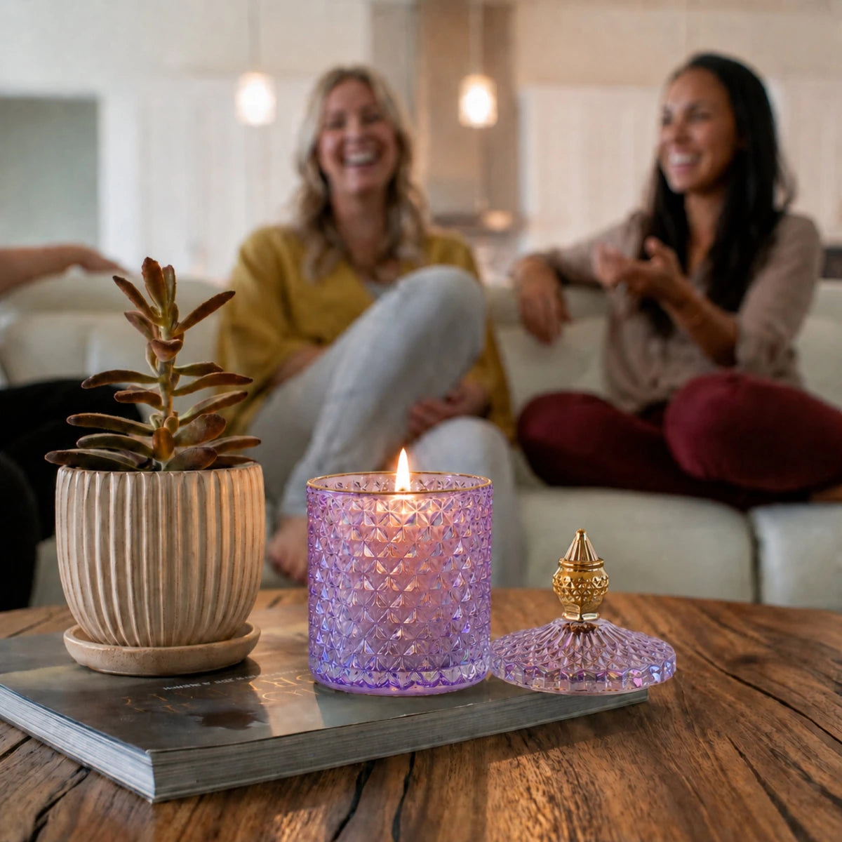 300ml - París Vaso de lujo de vidrio para velas - Frasco Transparente Morado con Oro - Candle Craft