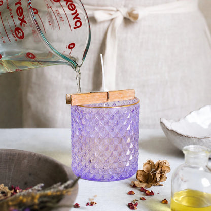 300ml - París Vaso de lujo de vidrio para velas - Frasco Transparente Morado con Oro - Candle Craft