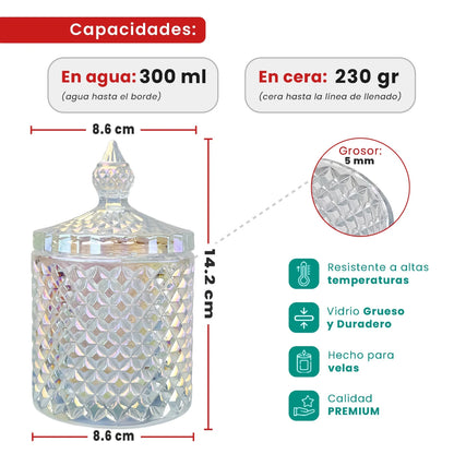 300ml - París Vaso de lujo de vidrio para velas - Tornasol Brillante - Candle Craft