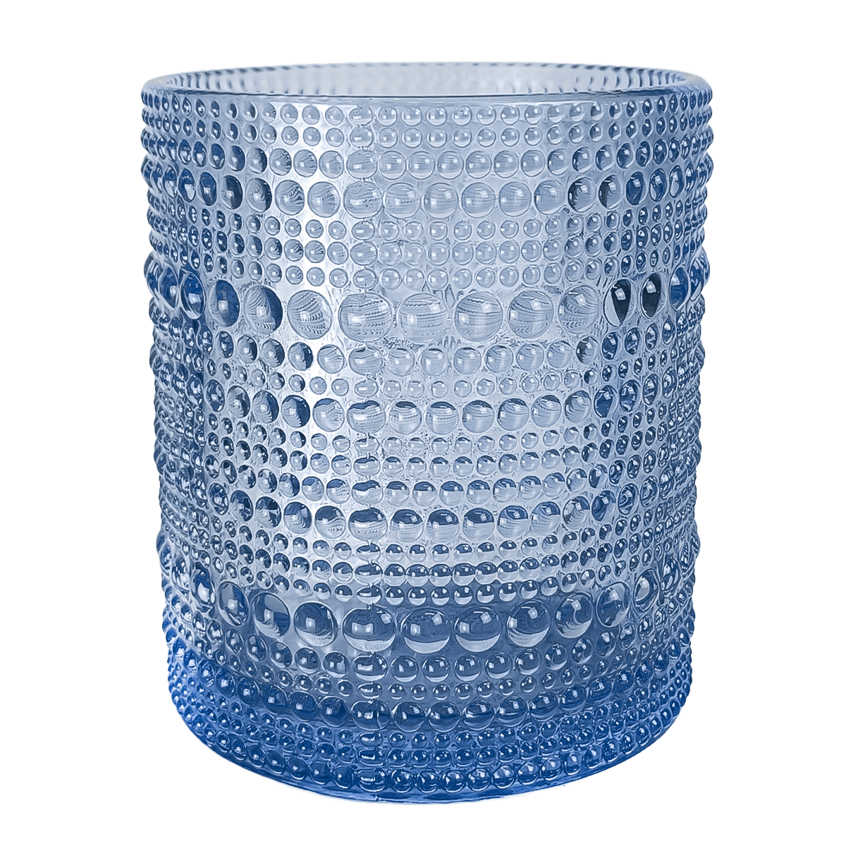 300ml - Tahití Vaso de vidrio con Diseño Perlado para velas - Azul Transparente - Candle Craft