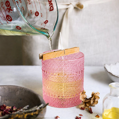 300ml - Tahití Vaso de vidrio con Diseño Perlado para velas - Frasco Rosa Transparente - Candle Craft