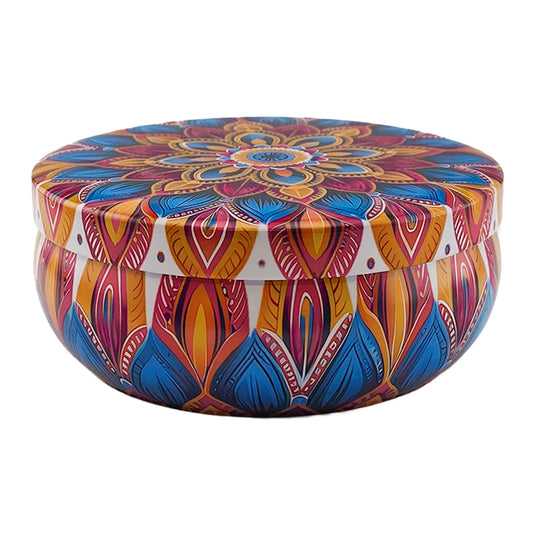 300ml - Tokio Lata de Aluminio Redonda para Velas - Morado Naranja Floral Mandala - Candle Craft