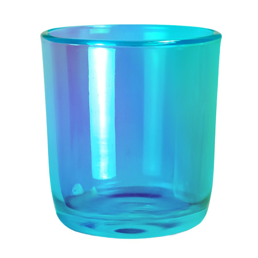 300ml - Valencia Vaso de Vidrio para Velas con Base Redondo - Frasco Azul Aqua Tornasol Arcoíris - Candle Craft