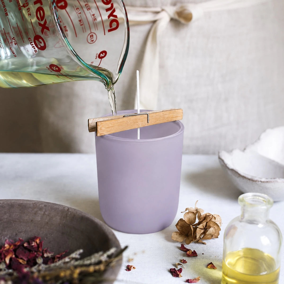300ml - Valencia Vaso de Vidrio para Velas con Base Redondo - Frasco Lavanda Lila Morado Pastel - Mate - Candle Craft