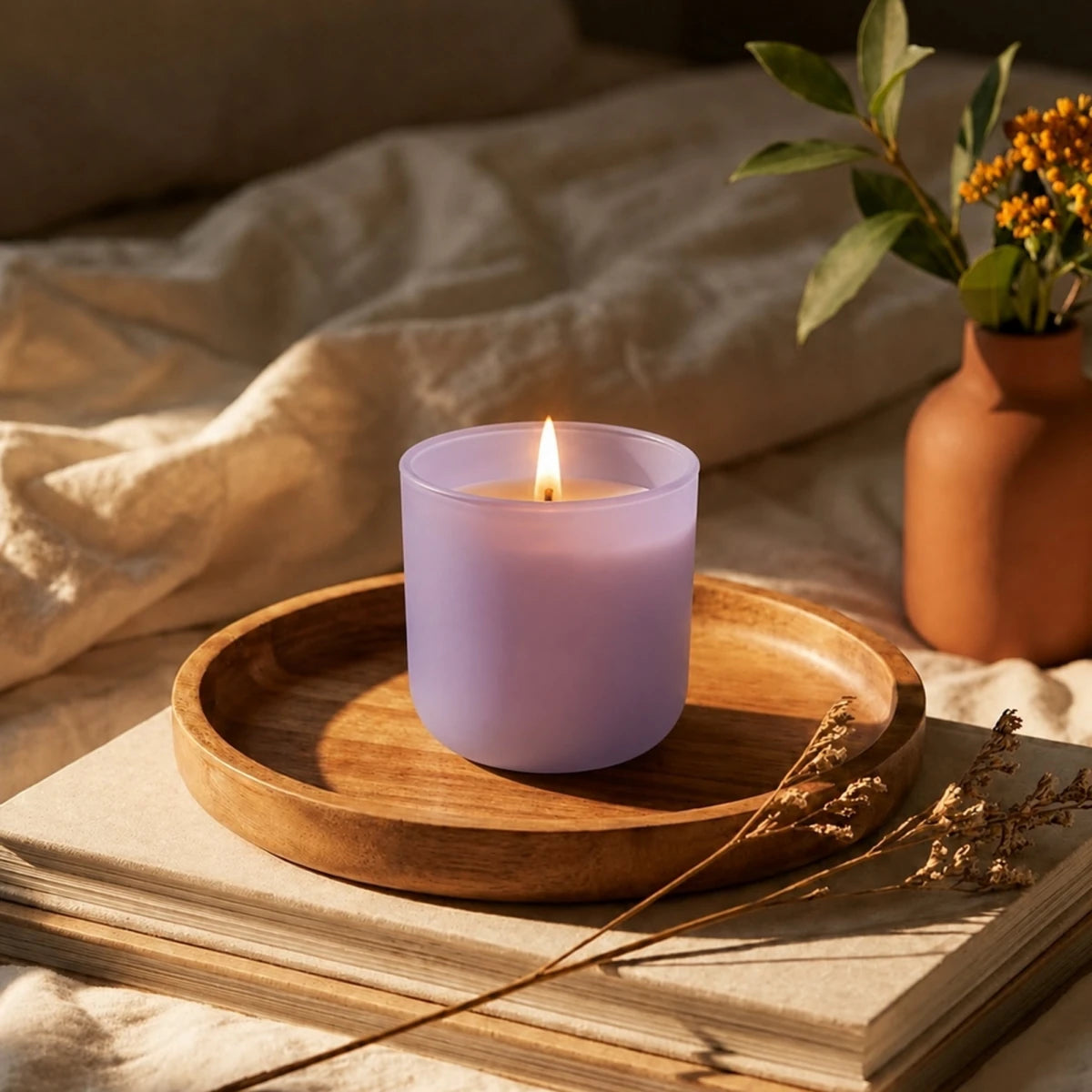 300ml - Valencia Vaso de Vidrio para Velas con Base Redondo - Frasco Lavanda Lila Morado Pastel - Mate - Candle Craft
