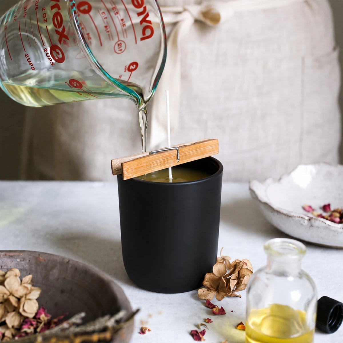 300ml - Valencia Vaso de Vidrio para Velas con Base Redondo - Frasco Negro Mate - Candle Craft