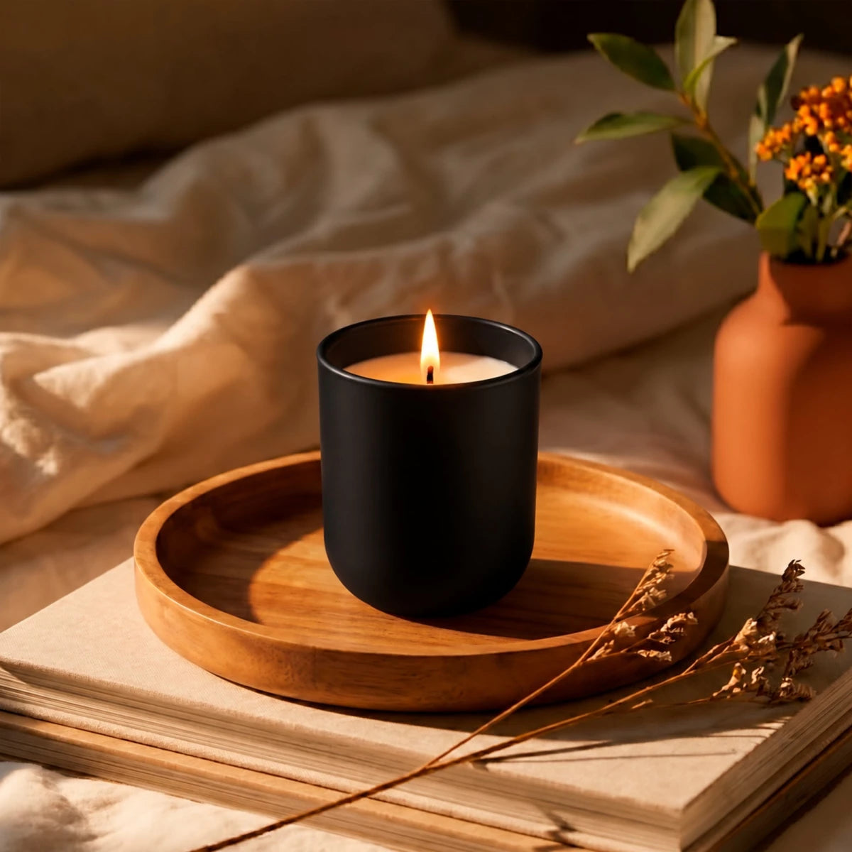 300ml - Valencia Vaso de Vidrio para Velas con Base Redondo - Frasco Negro Mate - Candle Craft