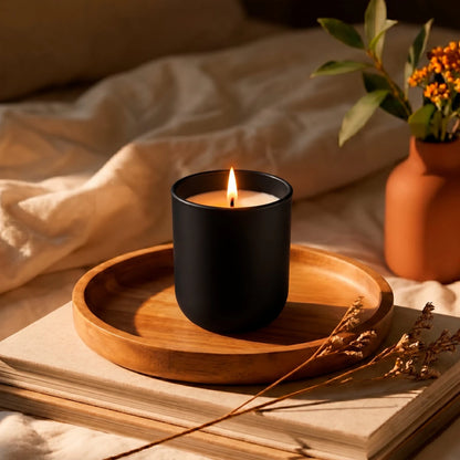 300ml - Valencia Vaso de Vidrio para Velas con Base Redondo - Frasco Negro Mate - Candle Craft