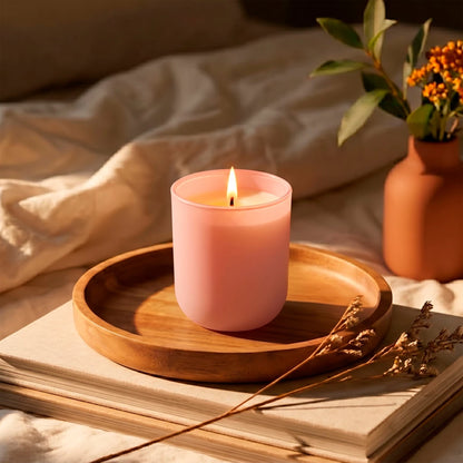 300ml - Valencia Vaso de Vidrio para Velas con Base Redondo - Frasco Rosa Pastel - Mate - Candle Craft