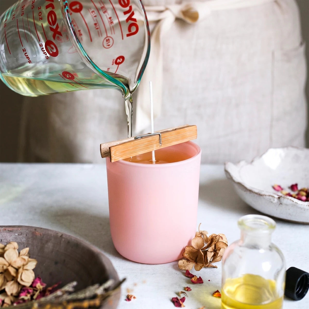 300ml - Valencia Vaso de Vidrio para Velas con Base Redondo - Frasco Rosa Pastel - Mate - Candle Craft