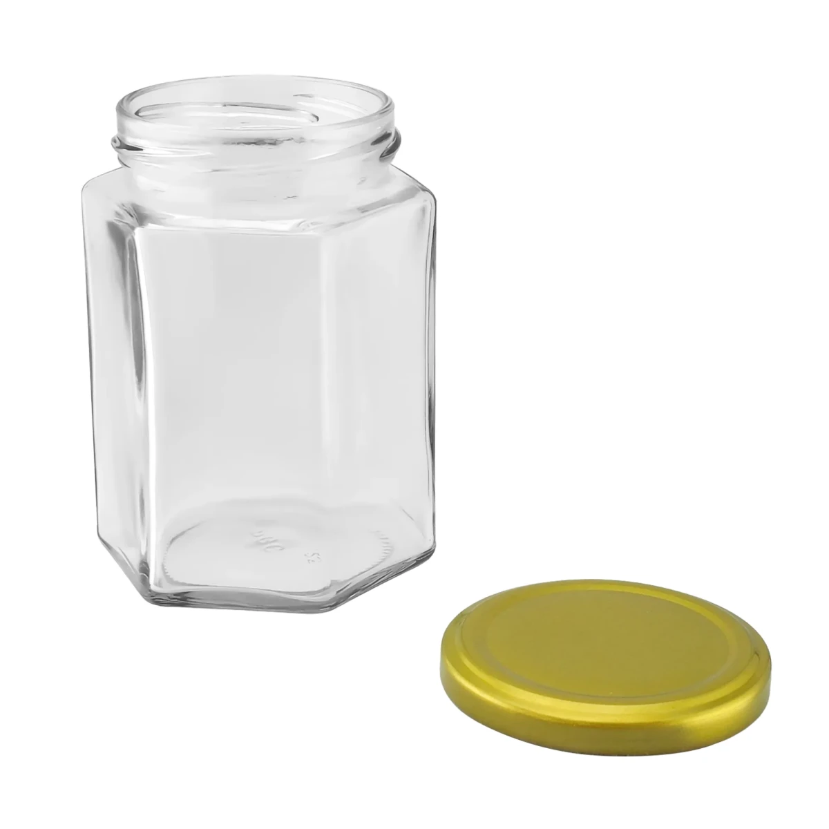 300ml - Vaso de Vidrio Hexagonal para Velas - Frasco con Tapa Dorada de Aluminio - Candle Craft
