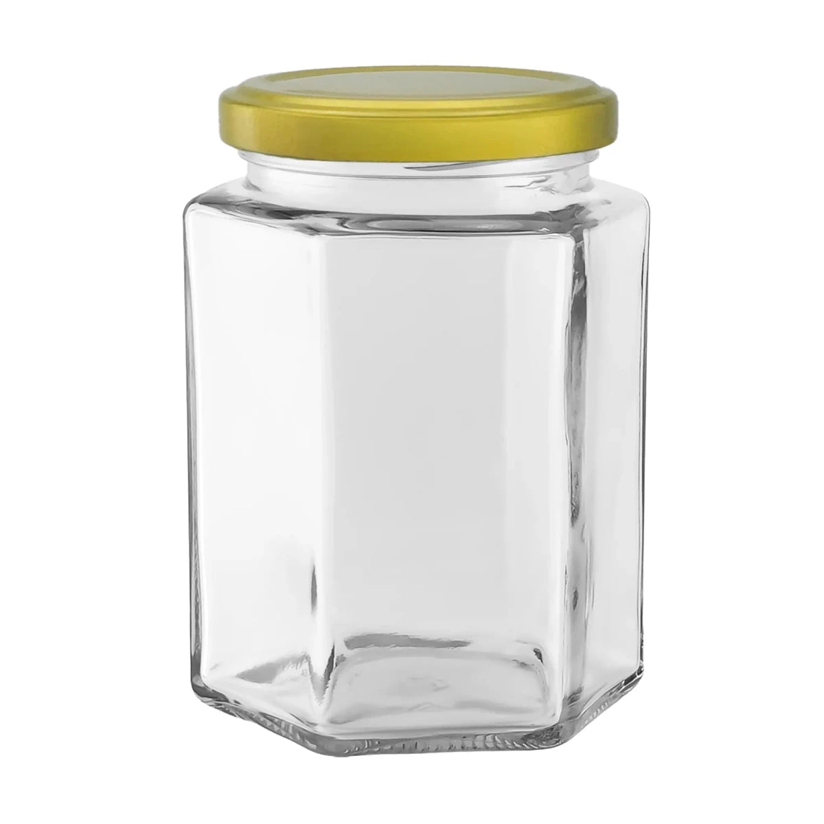 300ml - Vaso de Vidrio Hexagonal para Velas - Frasco con Tapa Dorada de Aluminio - Candle Craft