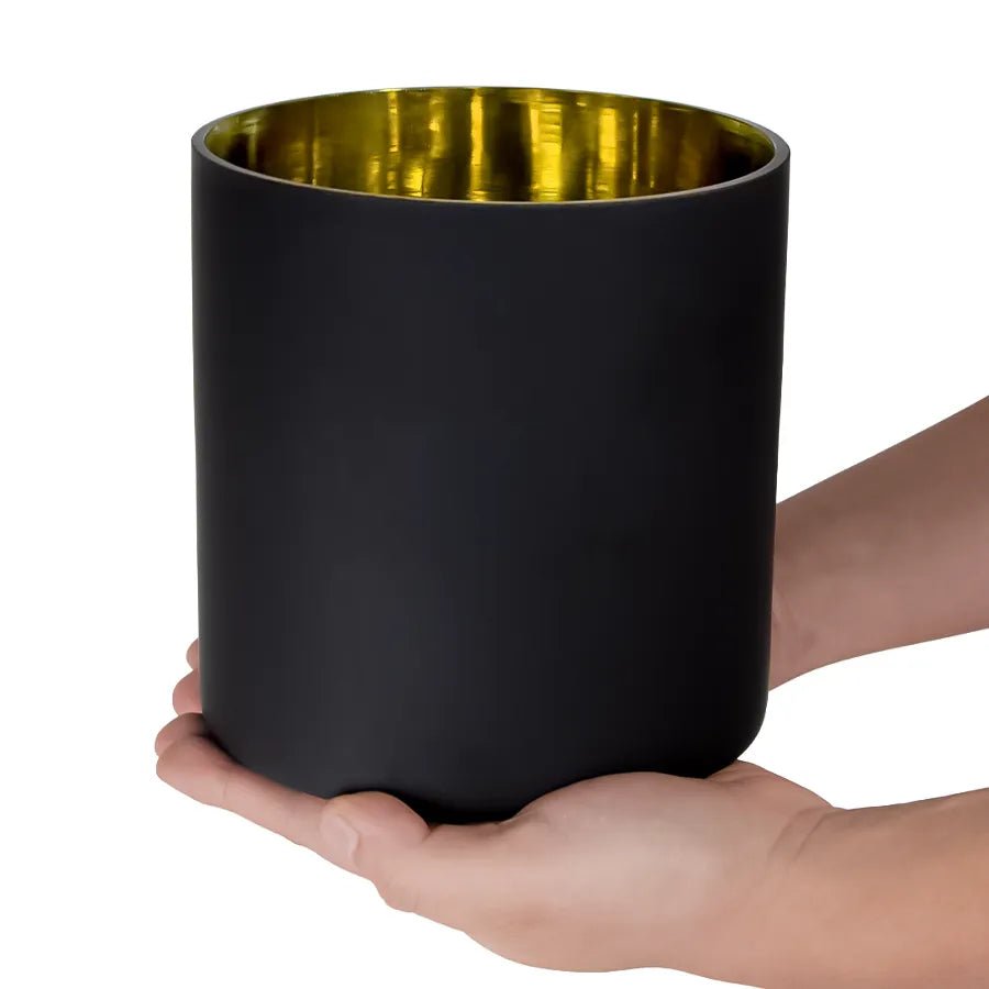 3100ml - Mónaco Vaso de Vidrio para Velas Extra Grande - Negro Mate / Dorado Metalico - Candle Craft