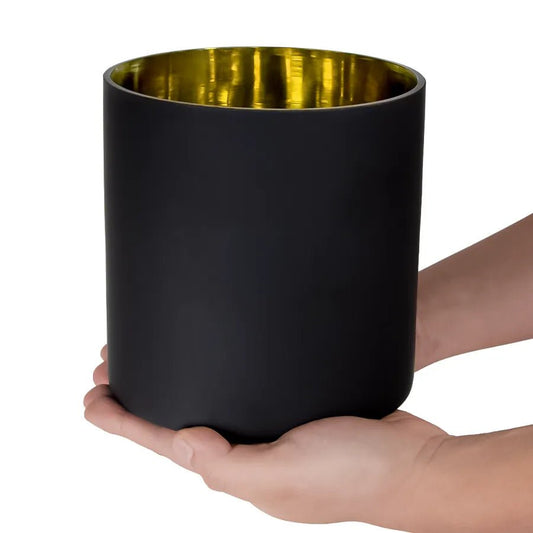 3100ml - Mónaco Vaso de Vidrio para Velas Extra Grande - Negro Mate / Dorado Metalico - Candle Craft