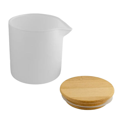 310ml - Bali Vaso de Vidrio para Velas de Masaje con Tapa de Bambú - Frasco con Boquilla vertedora - Blanco Mate - Candle Craft
