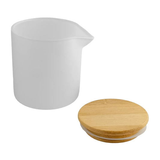 310ml - Bali Vaso de Vidrio para Velas de Masaje con Tapa de Bambú - Frasco con Boquilla vertedora - Blanco Mate - Candle Craft