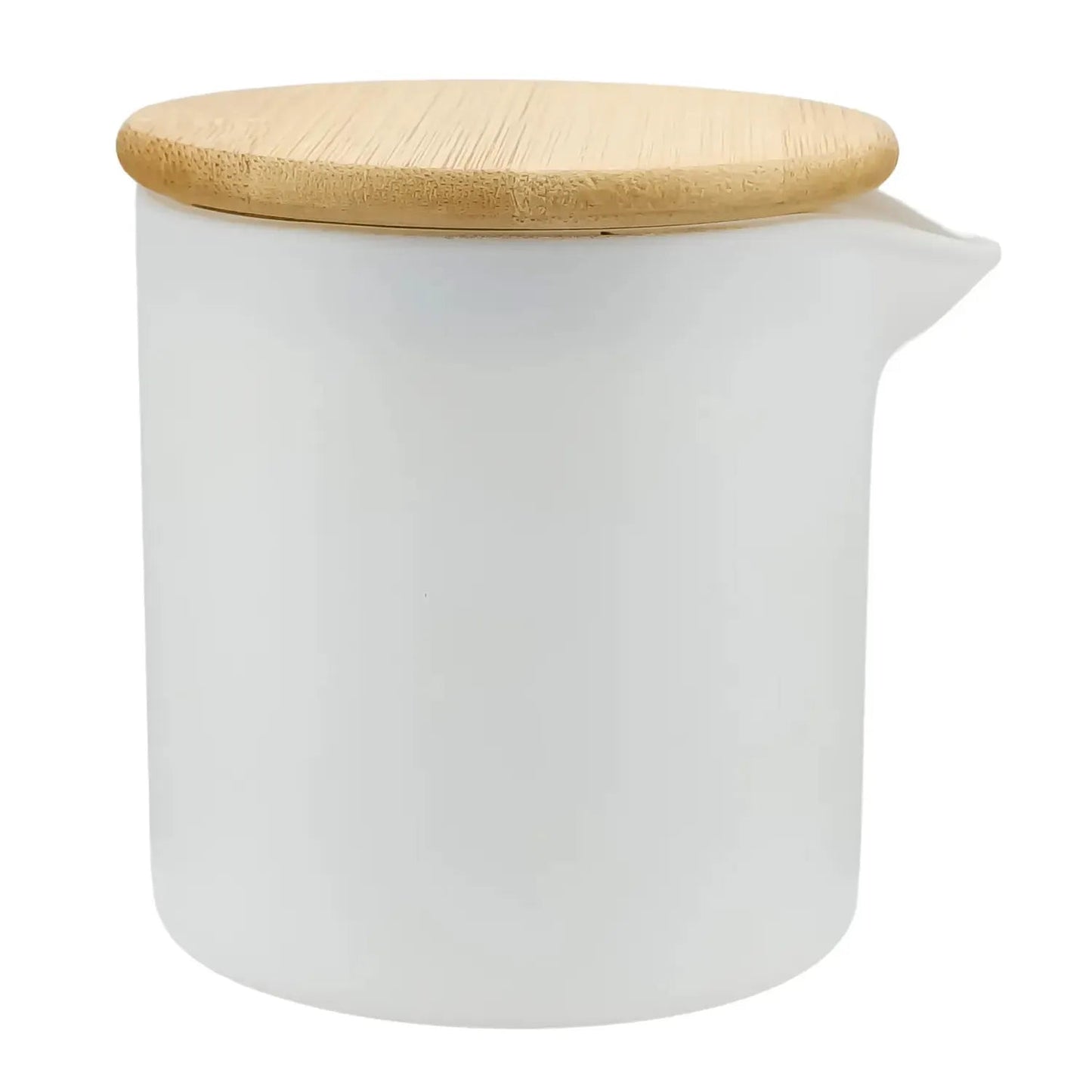 310ml - Bali Vaso de Vidrio para Velas de Masaje con Tapa de Bambú - Frasco con Boquilla vertedora - Blanco Mate - Candle Craft