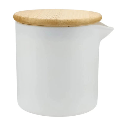 310ml - Bali Vaso de Vidrio para Velas de Masaje con Tapa de Bambú - Frasco con Boquilla vertedora - Blanco Mate - Candle Craft
