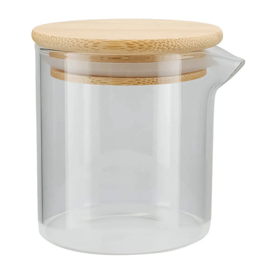 310ml - Bali Vaso de Vidrio para Velas de Masaje con Tapa de Bambú - Frasco con Boquilla vertedora - Cristal Transparente - Candle Craft