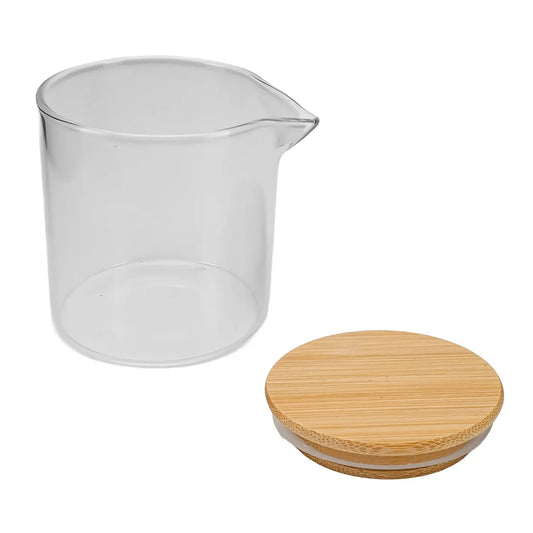 310ml - Bali Vaso de Vidrio para Velas de Masaje con Tapa de Bambú - Frasco con Boquilla vertedora - Cristal Transparente - Candle Craft