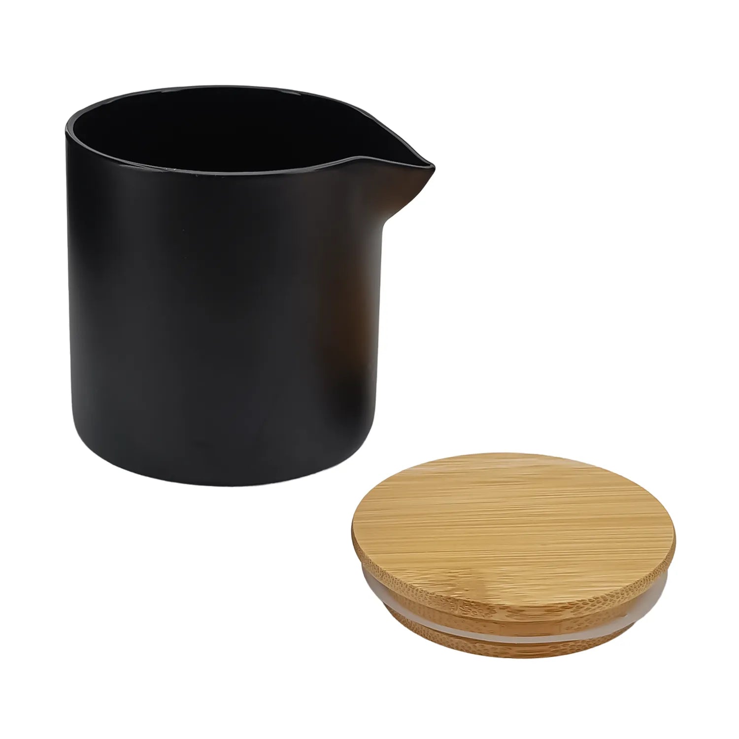 310ml - Bali Vaso de Vidrio para Velas de Masaje con Tapa de Bambú - Frasco con Boquilla vertedora - Negro Mate - Candle Craft
