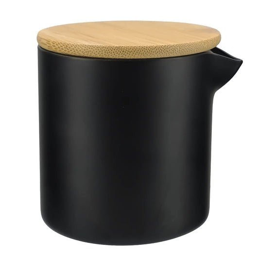 310ml - Bali Vaso de Vidrio para Velas de Masaje con Tapa de Bambú - Frasco con Boquilla vertedora - Negro Mate - Candle Craft