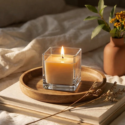 330ml - Glasgow Vaso cuadrado de vidrio para velas cubo - Frasco Cristal Transparente - Candle Craft