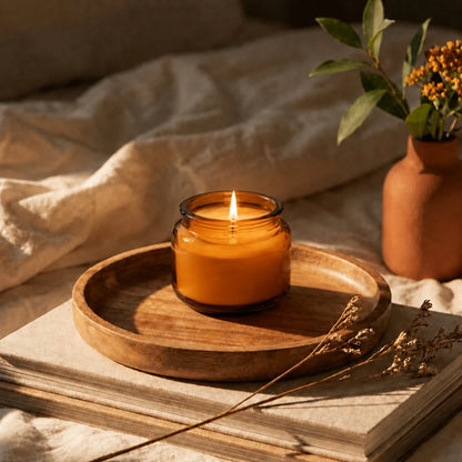 350ml - Portland - Vaso de Vidrio con tapa de vidrio - Frasco Ámbar / Café - Candle Craft