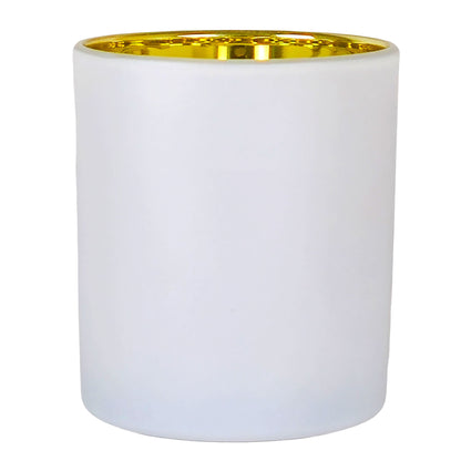 300ml - Mónaco Vaso de vidrio para velas - Blanco Mate / Dorado Metálico